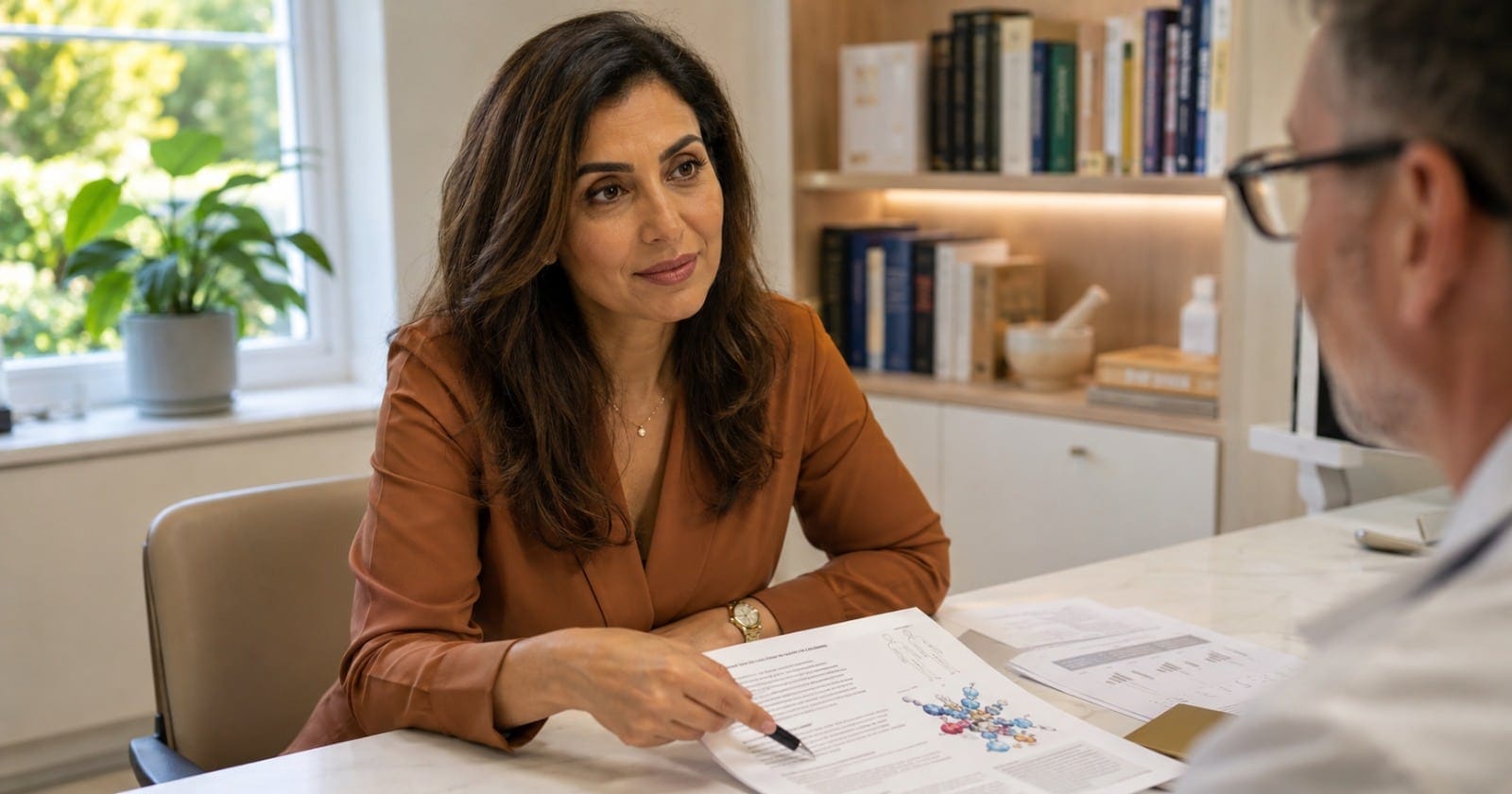 Woman at a desk talking about KPV peptides