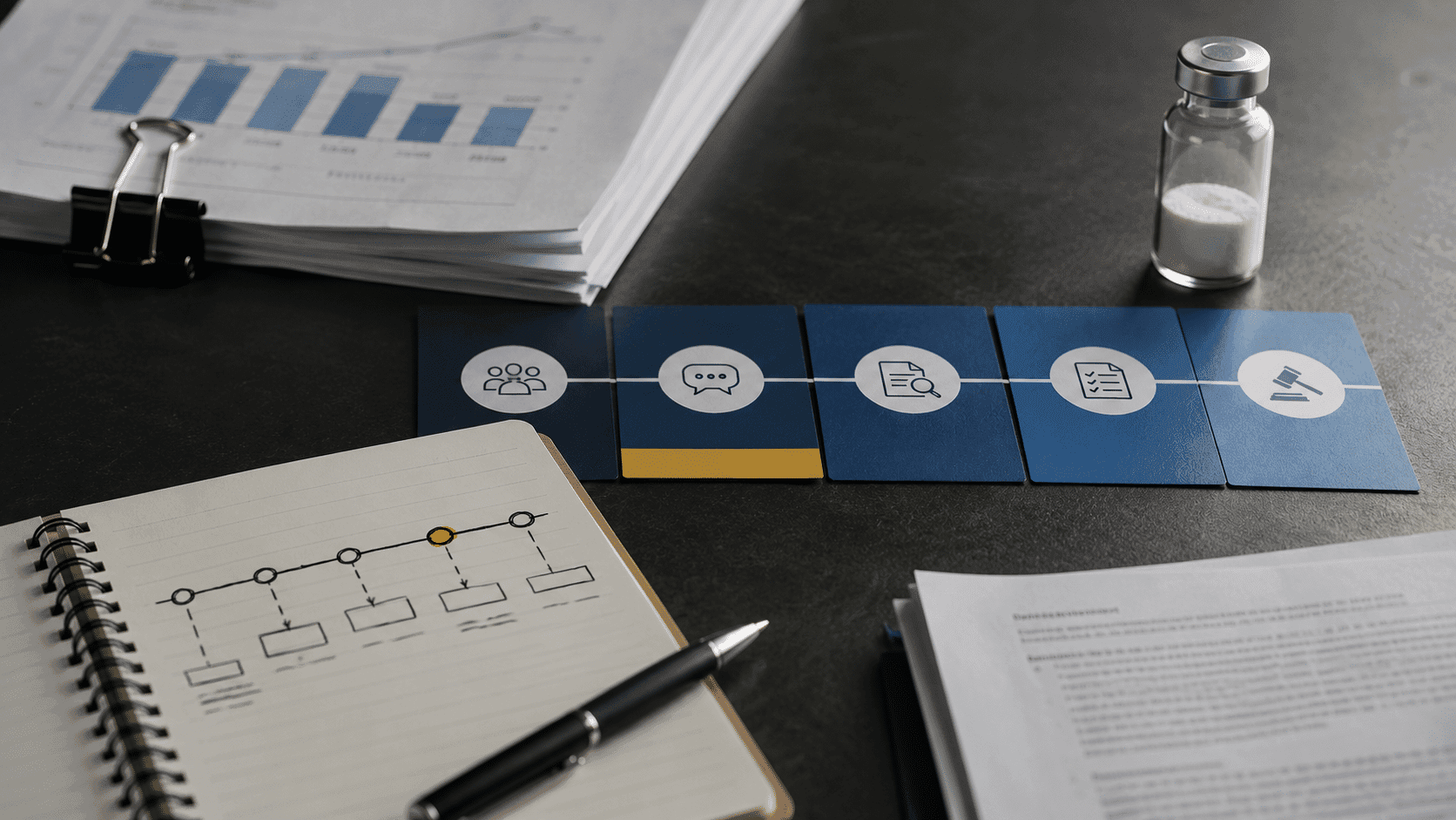 Desk explaining time lines for Peptides